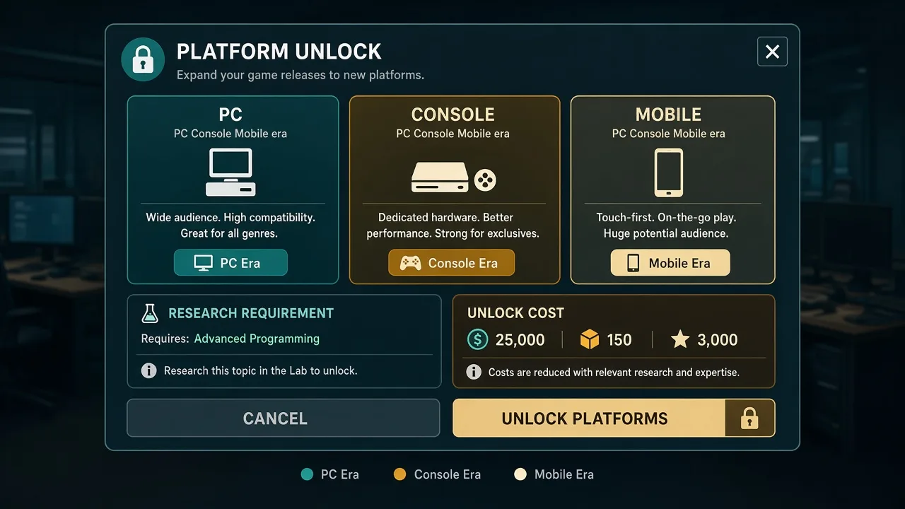 Gameplay scene: garage and office setup case